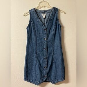 Japna Sleeveless Blue Denim Button Up Dress Belted Waist Country Cow Girl XS